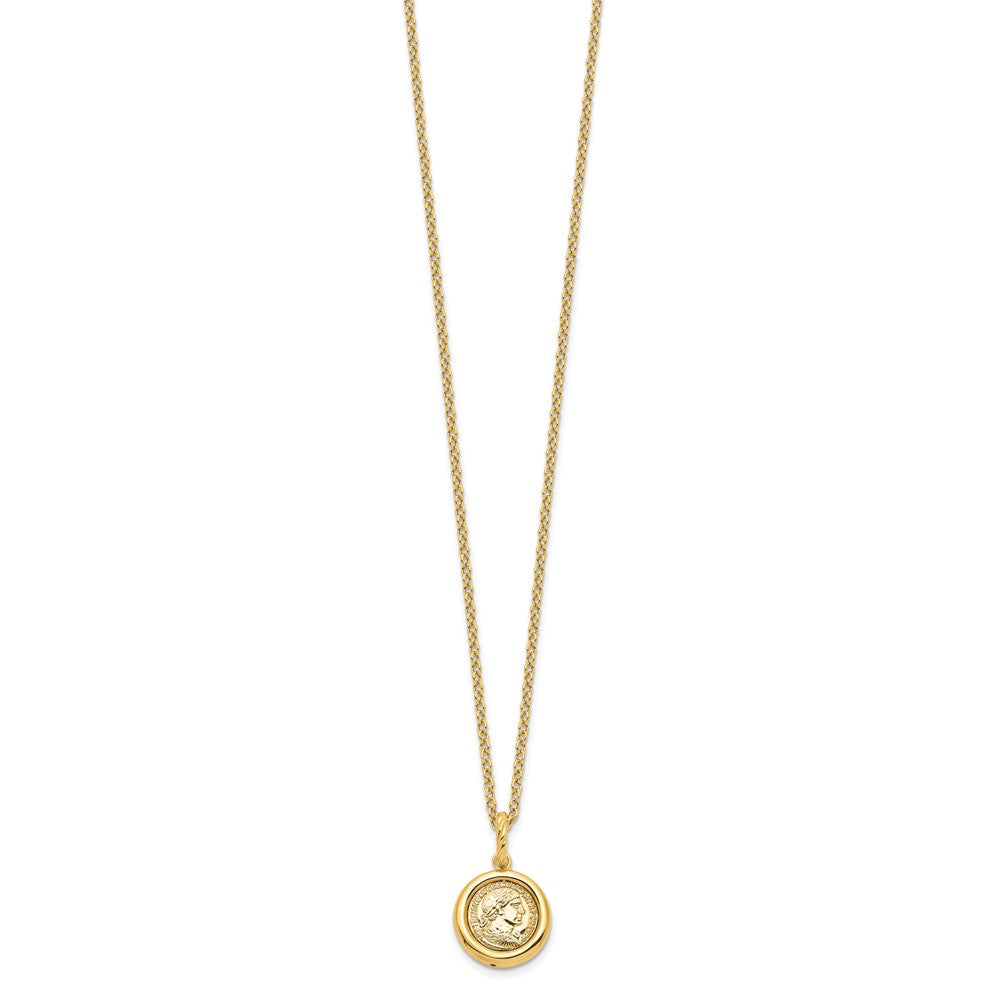 14K Yellow Gold Polished Replica Roman Coin 18in Necklace