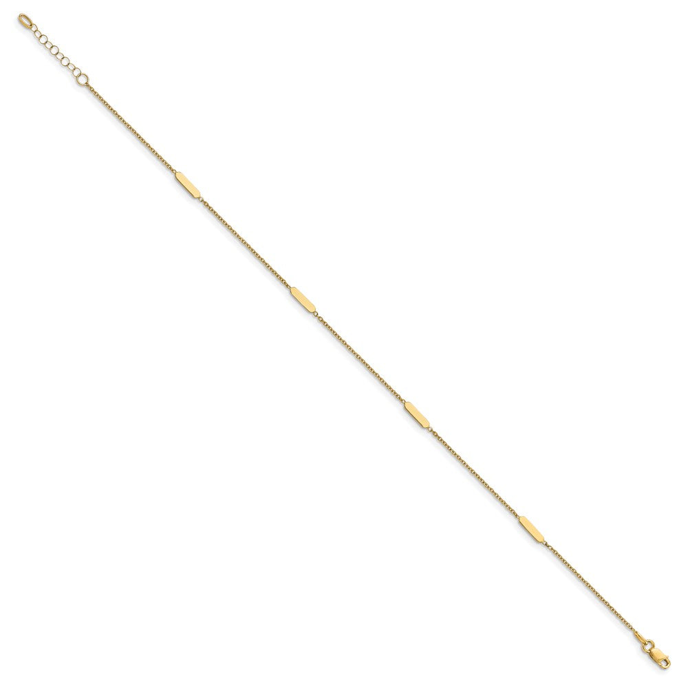 14K Yellow Gold Bar 4-Station 10 Inch Plus 1 Inch Extender - Total 11 Inch Anklet