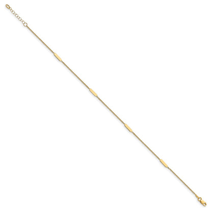 14K Yellow Gold Bar 4-Station 10 Inch Plus 1 Inch Extender - Total 11 Inch Anklet