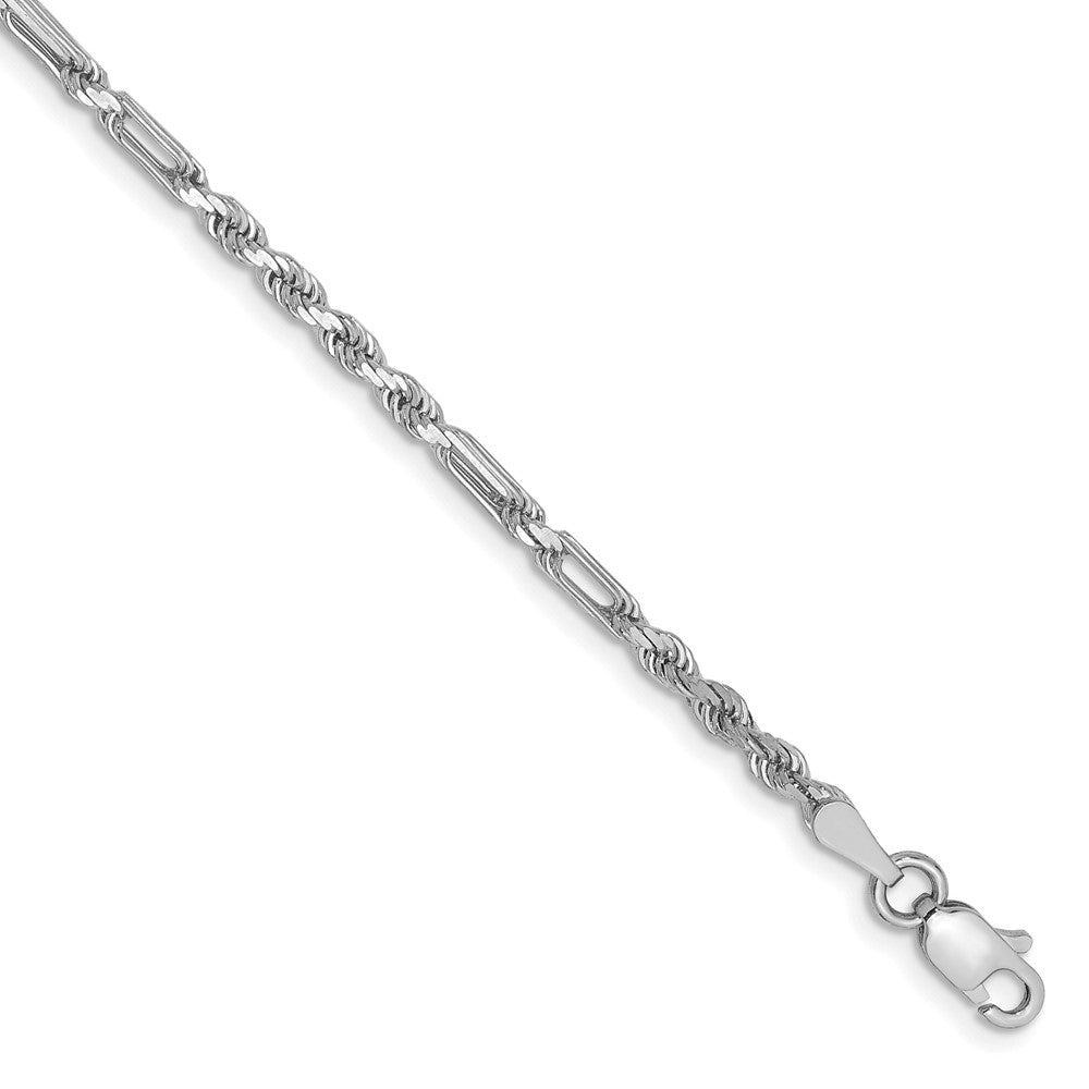 14K White Gold 2.5mm D/C Milano Rope 8 Inch Chain