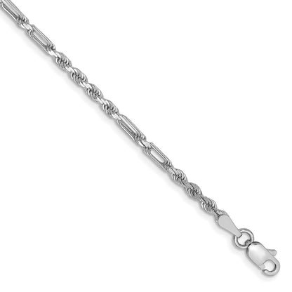14K White Gold 2.5mm D/C Milano Rope 8 Inch Chain