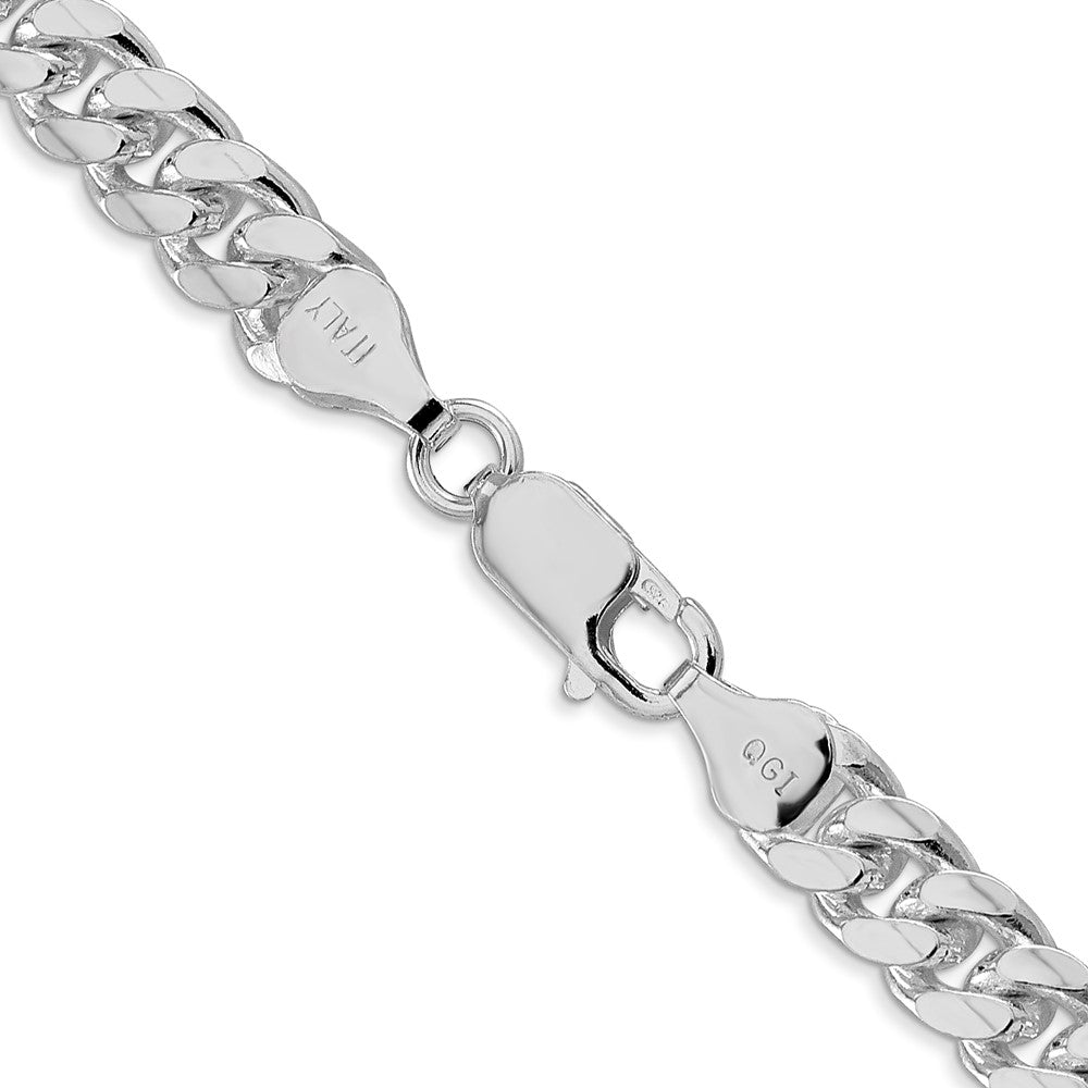 Sterling Silver Rhodium-plated 7mm Domed w/ Side D/C Curb 22 Inch Chain