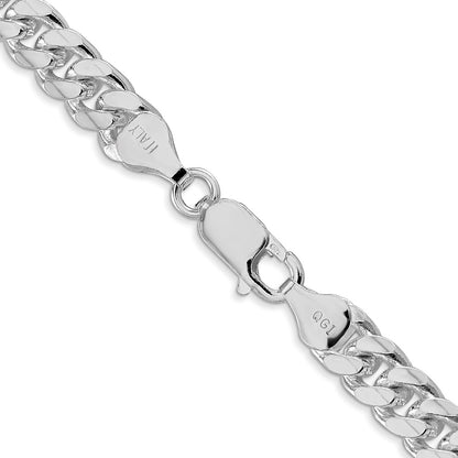 Sterling Silver Rhodium-plated 7mm Domed w/ Side D/C Curb 22 Inch Chain