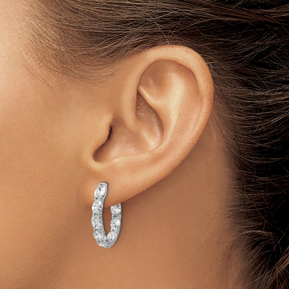 14K White Gold 4 carat Lab Grown Diamond VS+ F+ Oval and Round Complete In and Out Hoop Earrings