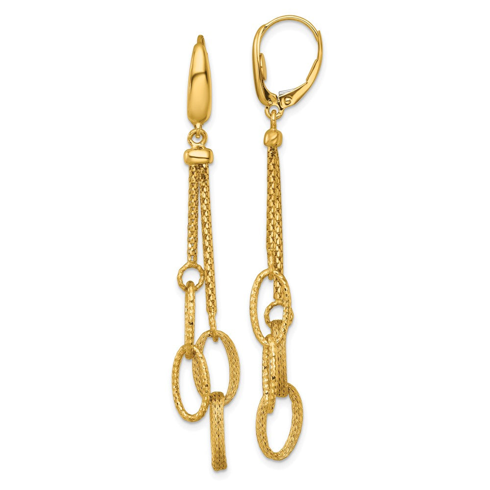 14K Yellow Gold Polished and Textured Woven Chain and Oval Links Dangle Leverback Earrings