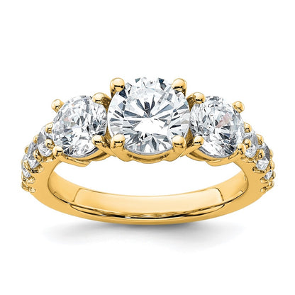 14K Yellow Gold 3 carat Lab Grown Diamond VS/SI+ G+ Round Complete Three Stone Engagement Ring