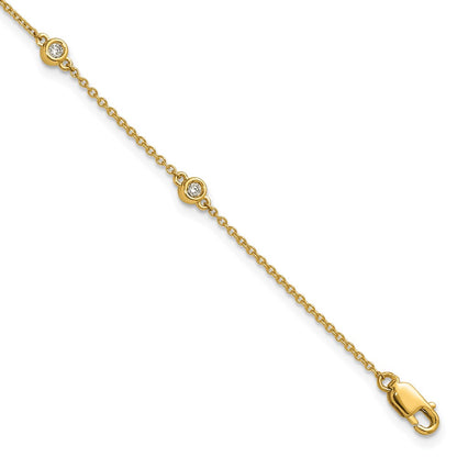 14K Yellow Gold Complete 1/6 carat Bezel-set Diamond and Cable Chain 6-Station 7 Inch Bracelet