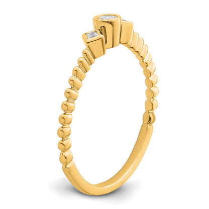 14K Yellow Gold Scalloped Wedding Band Ring Petite 3-Stone 1/15 carat Round Diamond Complete Promise/Engagement Ring