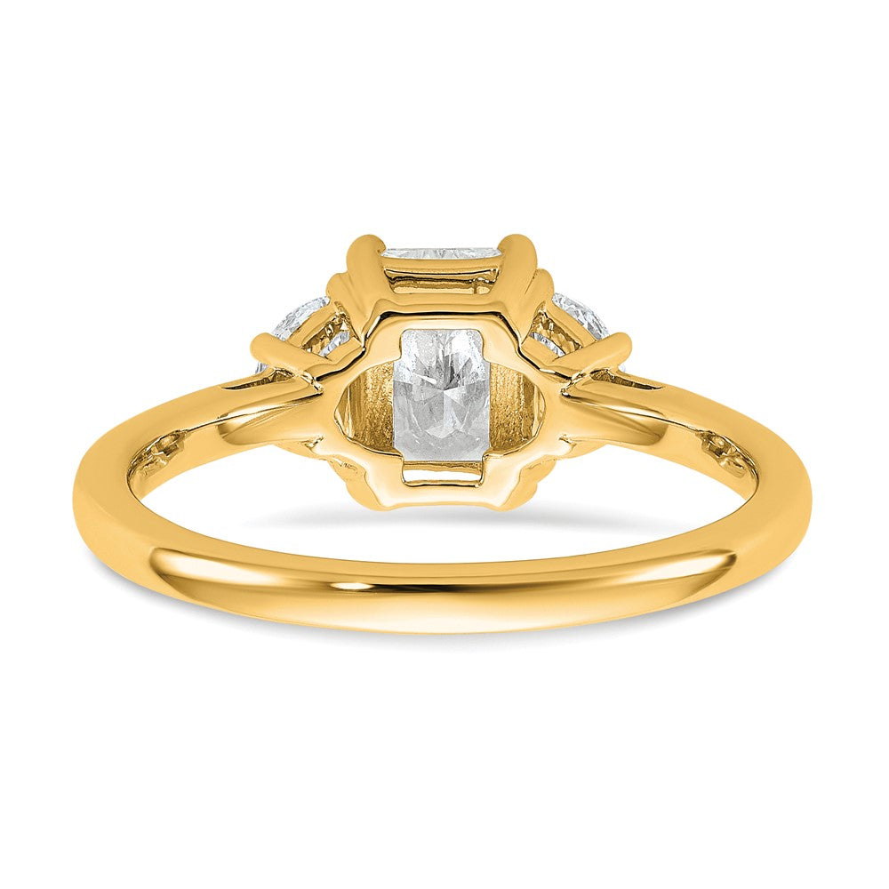 14K Yellow Gold 1 3/8 carat Certified Lab Grown Diamond VS+ F+ Radiant and Half Moon Complete Three Stone Engagement Ring