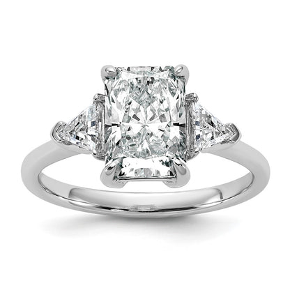 14K White Gold 2 1/2 carat Certified Lab Grown Diamond VS+ F+ Radiant and Triangle Complete Three Stone Engagement Ring