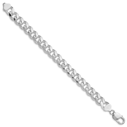 Sterling Silver Rhodium-plated 10.5mm Domed w/ Side D/C Curb Chain