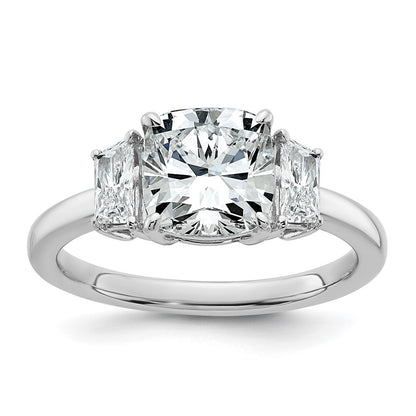 14K White Gold  1/2 carat Lab Grown Diamond VS+ F+ Half Moon 2 carat Cushion Center Semi Mount Three Stone Engagement Ring
