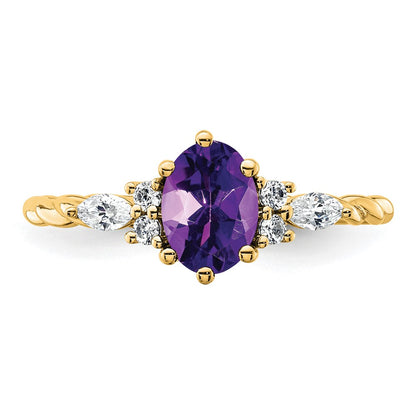 14K Yellow Gold Diamond and 7x5 Oval February/Amethyst Size 7 Twisted Ring