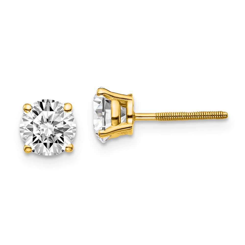 14K Yellow Gold 1 1/2 ctw Lab Grown Diamond VS/SI+ G+ Round 4 Prong Standard Wt Screwback Stud Earrings