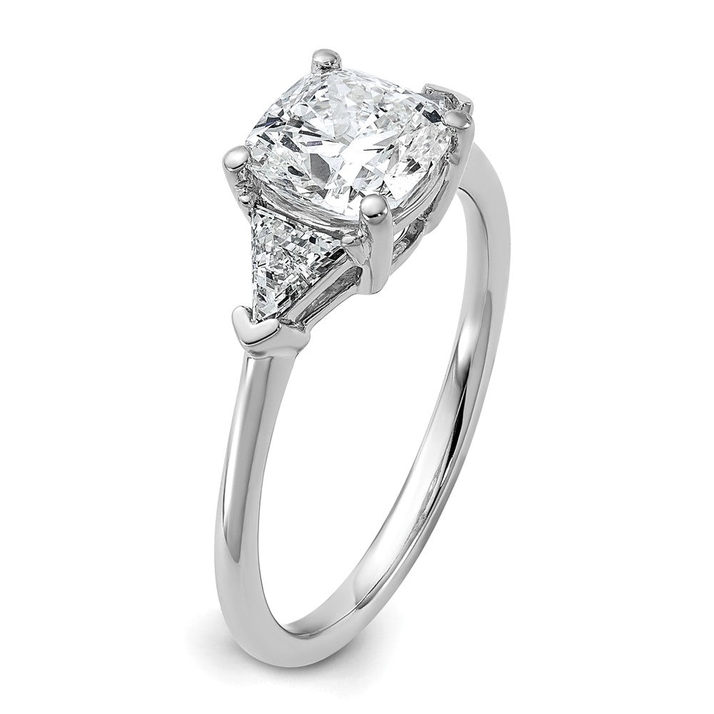 14K White Gold 2 carat Certified Lab Grown Diamond VS/SI+ G+ Cushion and Triangle Complete Three Stone Engagement Ring