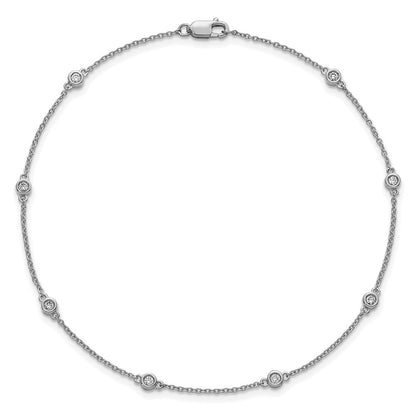 14K White Gold Complete 1/5 carat Bezel-set Diamond and Cable Chain 8-Station 9 Inch Anklet