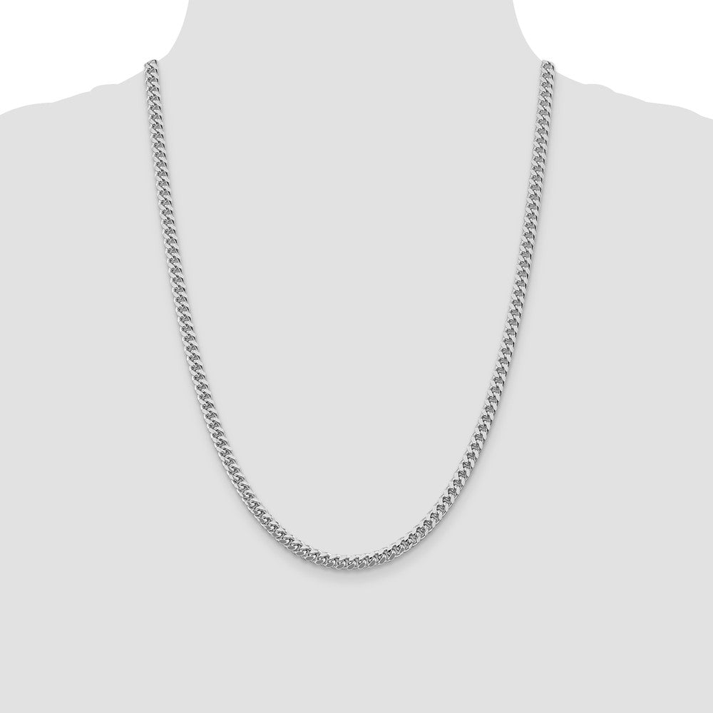 Sterling Silver Rhodium-plated 5mm Domed w/ Side D/C Curb 24 Inch Chain