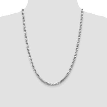 Sterling Silver Rhodium-plated 5mm Domed w/ Side D/C Curb 24 Inch Chain
