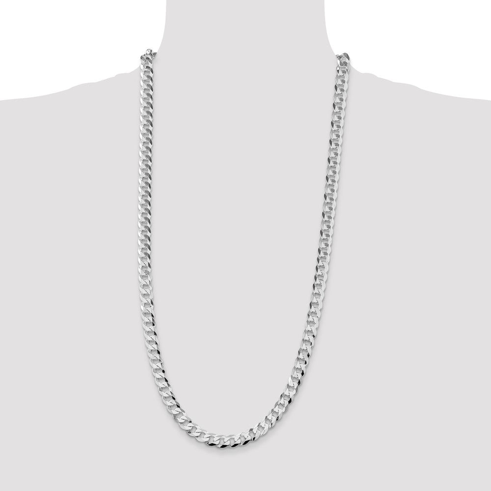Sterling Silver Rhodium-plated 8.5mm Flat Curb 30 Inch Chain