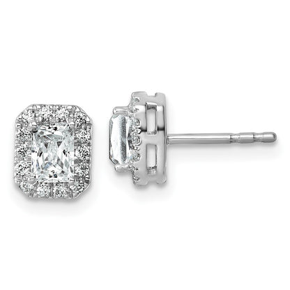 14K White Gold 7/8 carat Lab Grown Diamond VS/SI+ G+ Complete Emerald Halo Post Earrings