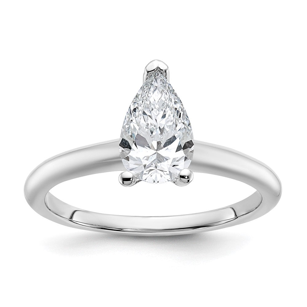 14K White Gold 1 carat Lab Grown Diamond VS+ F+ Pear Solitaire Complete Engagement Ring