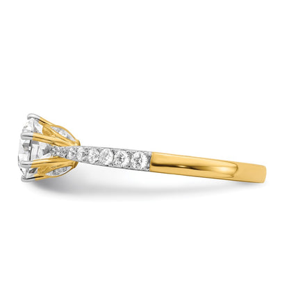 14K Yellow Gold Gold Leaf Design (Holds 3/4 carat (5.8mm) Round Center) 1/4 carat Diamond Semi-Mount Engagement Ring