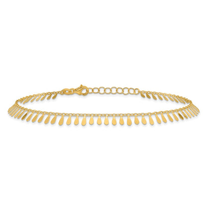 14K Yellow Gold Polished Fancy Dangles 9 Inch Plus 1 Inch Extender - Total 10 Inch Anklet