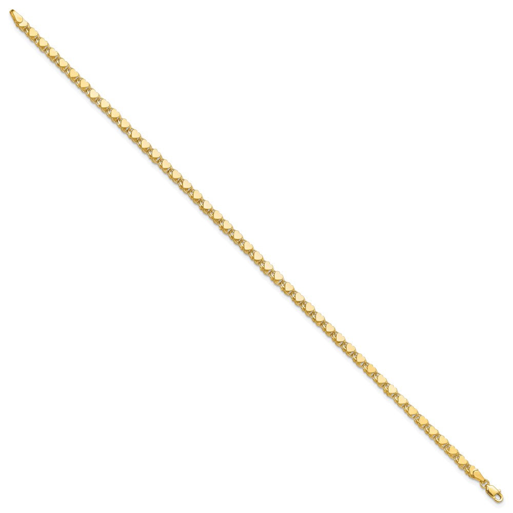 14K Yellow Gold Polished Double-Sided Hearts Double Link 9 Inch Anklet