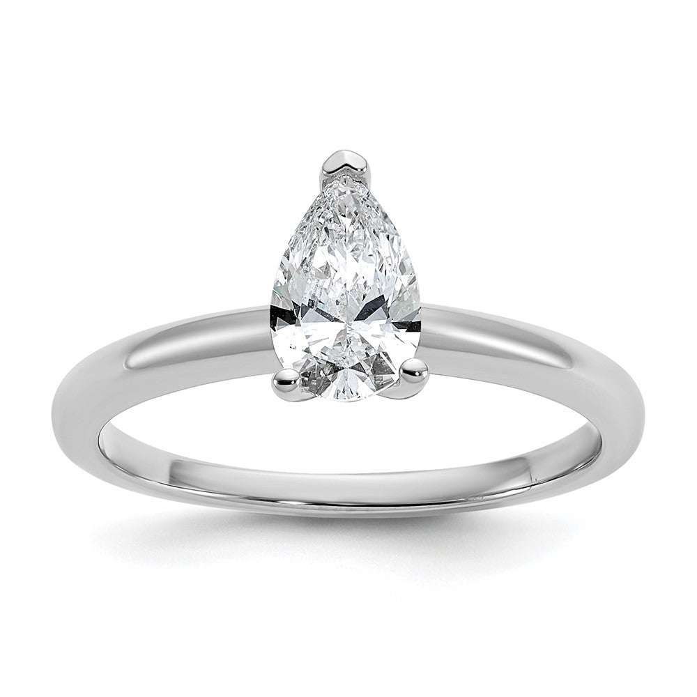 14K White Gold 3/4 carat Lab Grown Diamond VS+ F+ Pear Solitaire Complete Engagement Ring