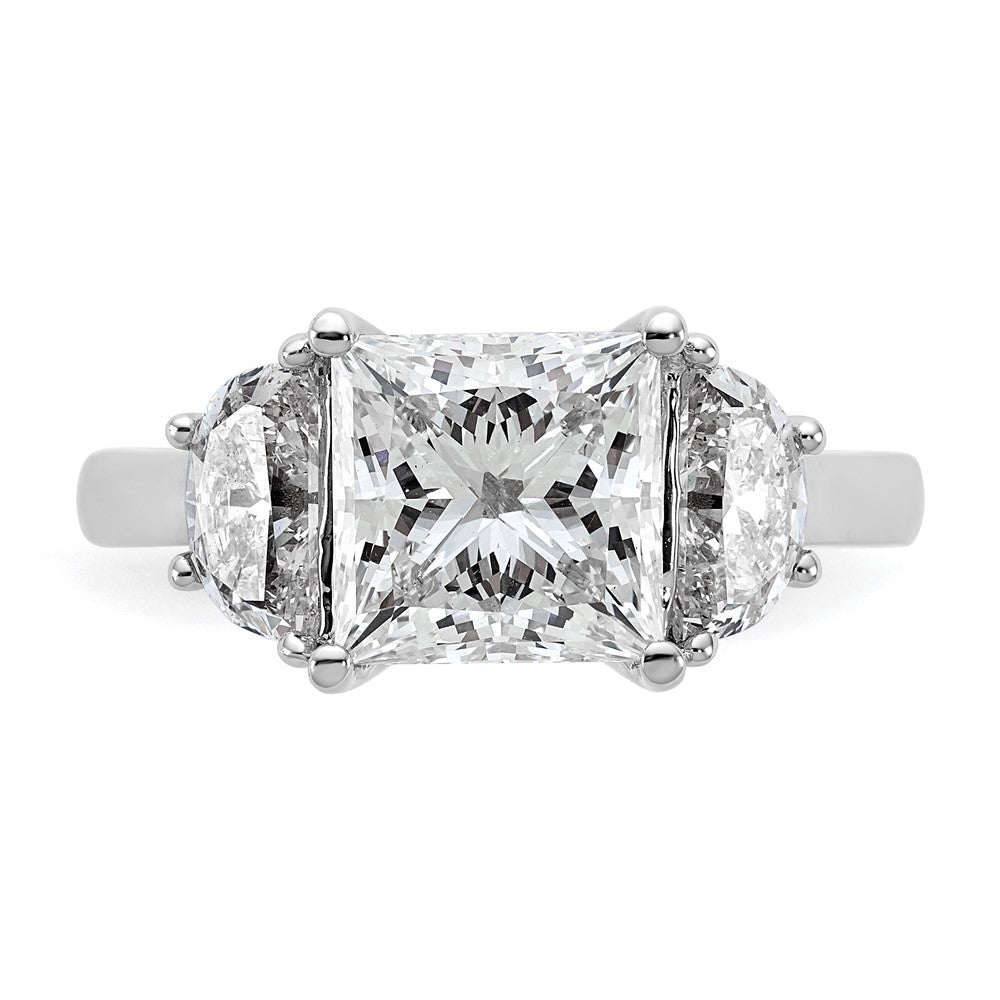 14K White Gold 4 carat Certified Lab Grown Diamond VS/SI+ G+ Princess and Half Moon Complete Three Stone Engagement Ring