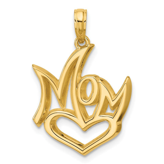 14K Yellow Gold Polished MOM And Heart Pendant