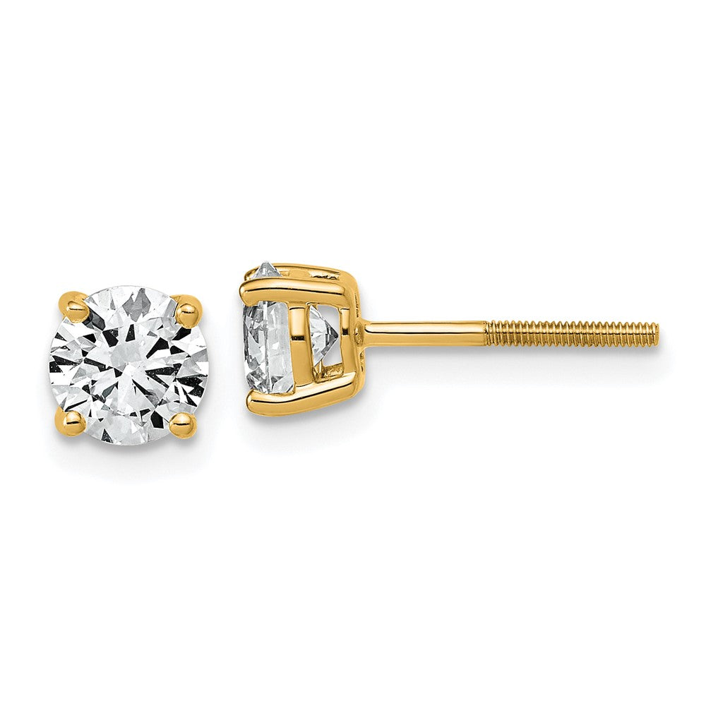 14K Yellow Gold 1 1/2 carat Lab Grown Diamond VS/SI+ G+ Round Complete Four Prong Lightweight Screwback Stud Earrings