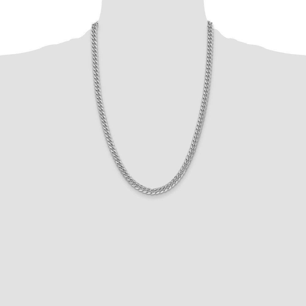 14K White Gold 6mm Semi-Solid Miami Cuban 24 Inch Chain