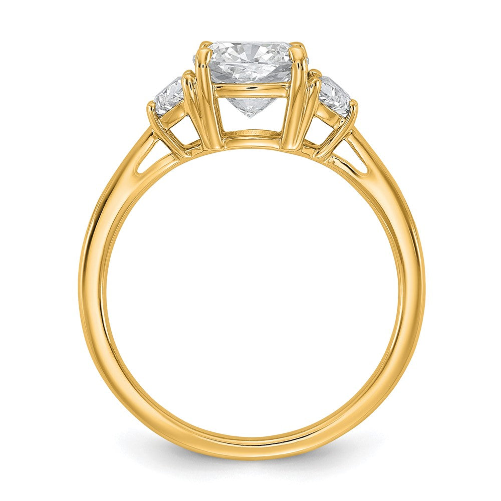 14K Yellow Gold 1/2 carat Lab Grown Diamond VS/SI+ G+ Half Moon and 1 1/2 carat Cushion Center Semi Mount Three Stone Engagement Ring