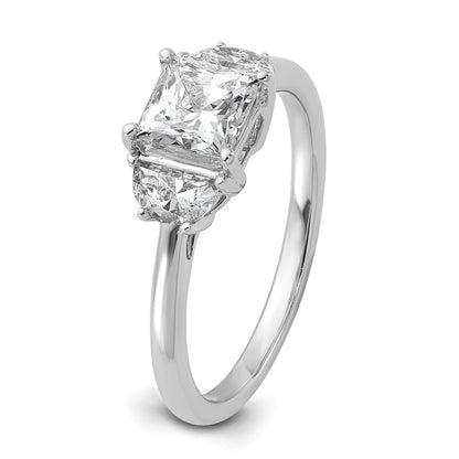 14K White Gold 1 3/8 carat Certified Lab Grown Diamond VS+ F+ Princess and Half Moon Complete Three Stone Engagement Ring