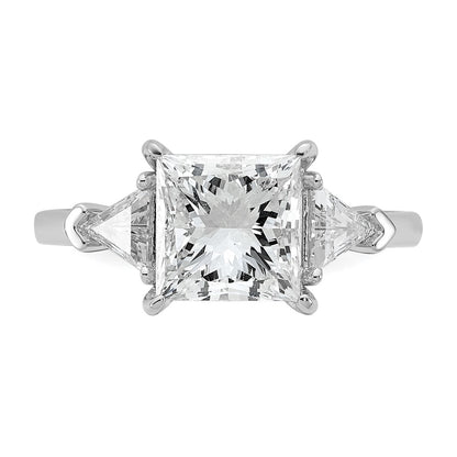 14K White Gold 3 1/8 carat Certified Lab Grown Diamond VS/SI+ G+ Princess and Trillion Complete Three Stone Engagement Ring