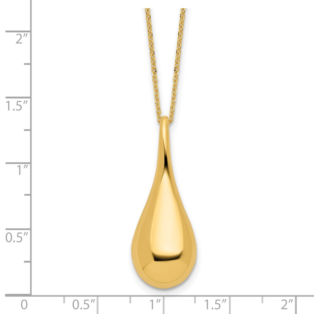 14K Yellow Gold Polished Hollow Teardrop Pendant 18 Inch Necklace