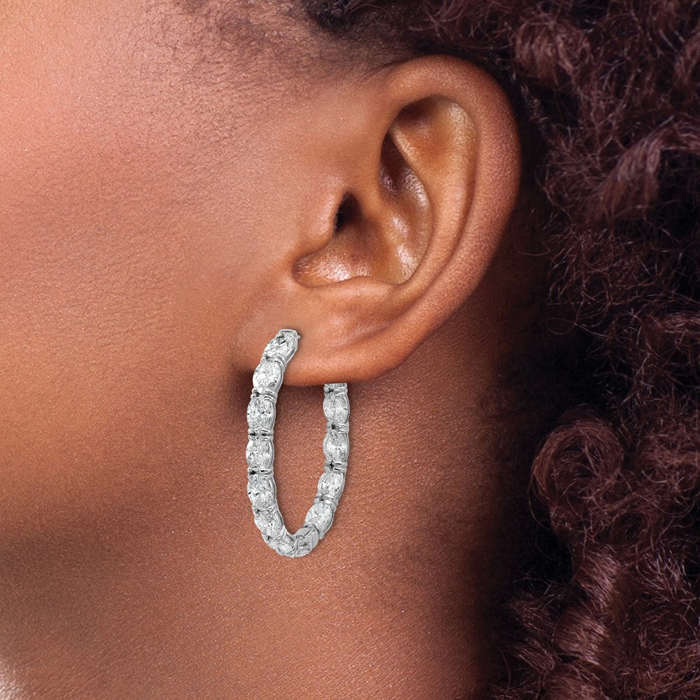 14K White Gold 8 5/8 carat Lab Grown Diamond VS+ F+ Oval and Round Complete In and Out Hoop Earrings