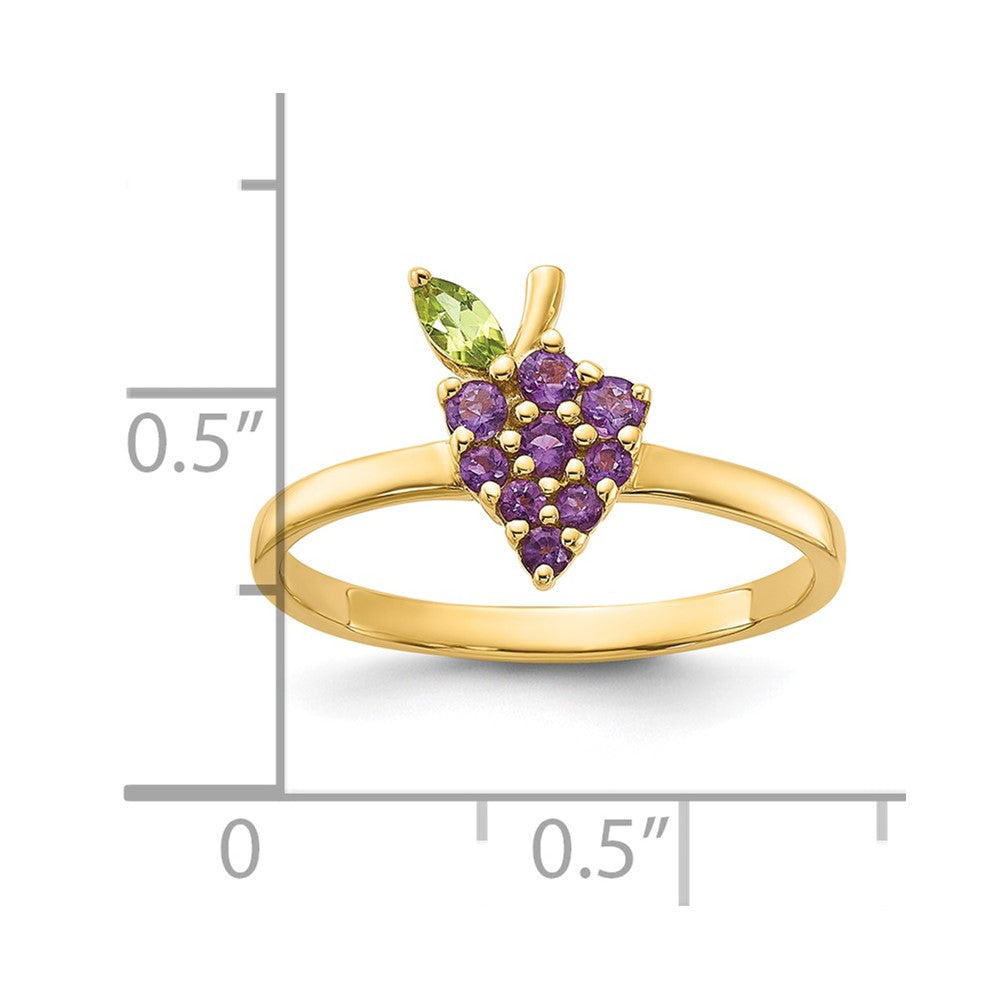 14K Yellow Gold Amethyst and Peridot Grapes Size 7 Ring