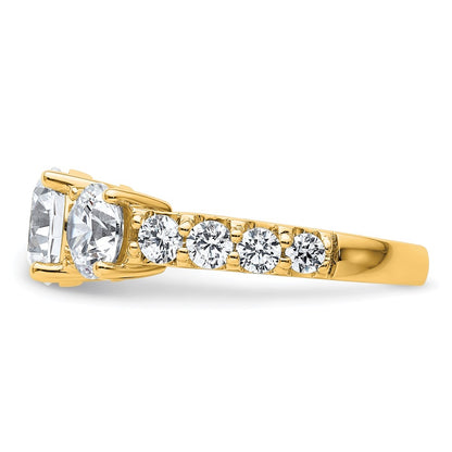 14K Yellow Gold 4 carat Lab Grown Diamond VS+ F+ Round Complete Three Stone Engagement Ring
