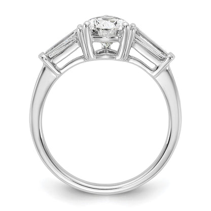 14K White Gold 2 carat Certified Lab Grown Diamond VS+ F+ Pear and Tapered Baguette Complete Engagement Ring