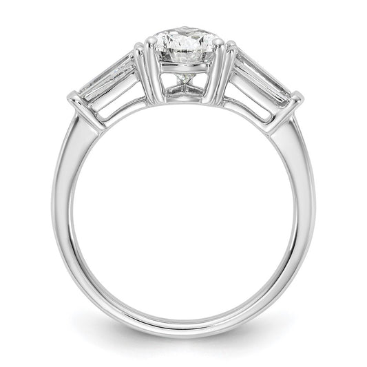 14K White Gold 2 carat Certified Lab Grown Diamond VS+ F+ Pear and Tapered Baguette Complete Engagement Ring