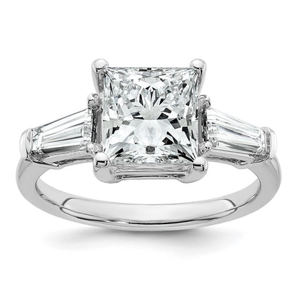 14K White Gold 3/4 carat Lab Grown Diamond VS+ F+ Tapered Baguette 2 1/2 carat Princess Center Semi Mount Three Stone Engagement Ring