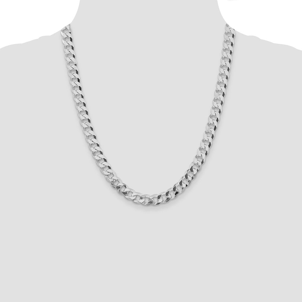 Sterling Silver Rhodium-plated 8.5mm Beveled Curb 22 Inch Chain