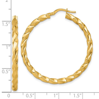 14K Yellow Gold Polished Diamond-cut Twisted 3.00 x 40mm Tube Hoop Earrings
