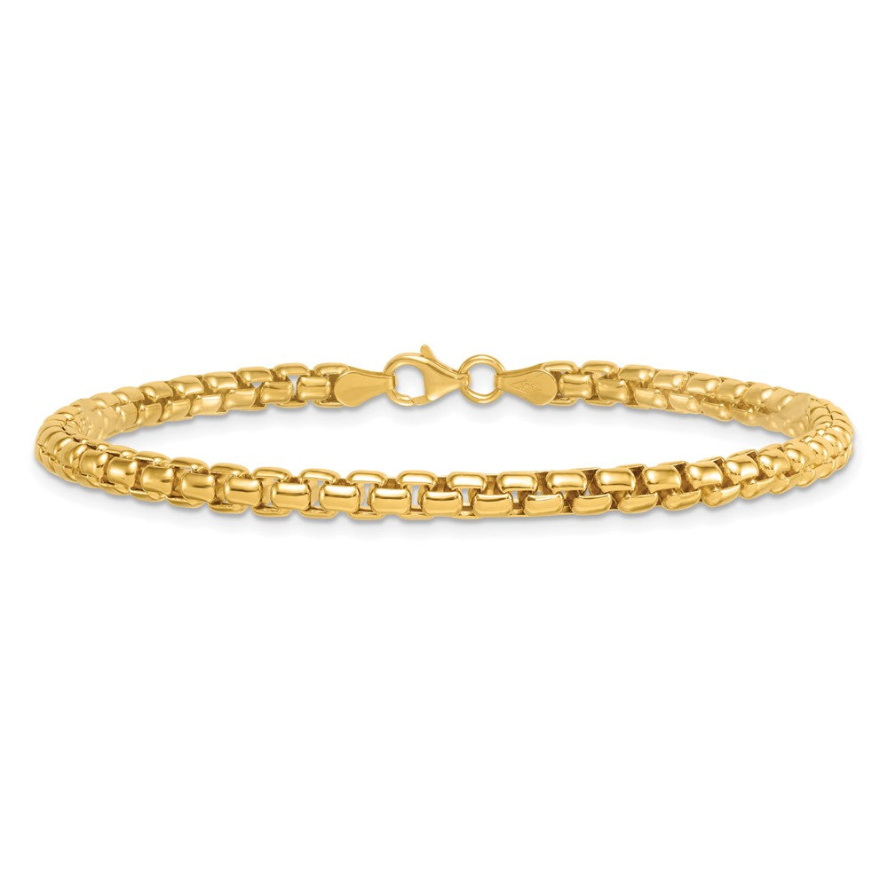 14K Yellow Gold Polished 4.25mm Rounded Box Chain 8.5 Inch Mens Bracelet