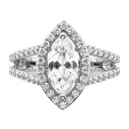 14K White Gold Halo Plus (Holds 2 carat (12x6mm) Marquise Center) 1 carat Diamond Semi-Mount Engagement Ring