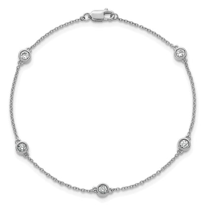 14K White Gold Complete 1/3 carat Bezel-set Diamond and Cable Chain 5-Station 7 Inch Bracelet