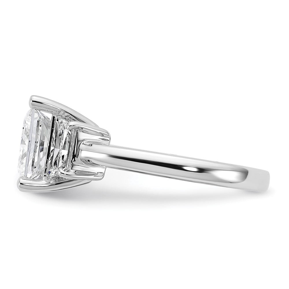 14K White Gold 4 carat Lab Grown Diamond VS+ F+ Princess and Trapezoid Complete Three Stone Engagement Ring