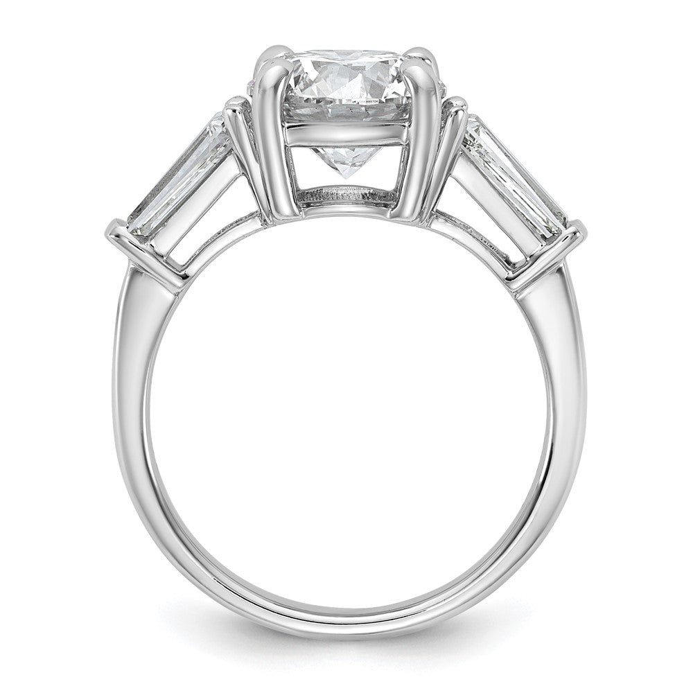 14K White Gold 7/8 carat Lab Grown Diamond VS+ F+ Tapered Baguette with 2 1/2 carat Round Center Semi Mount Three Stone Engagement Ring